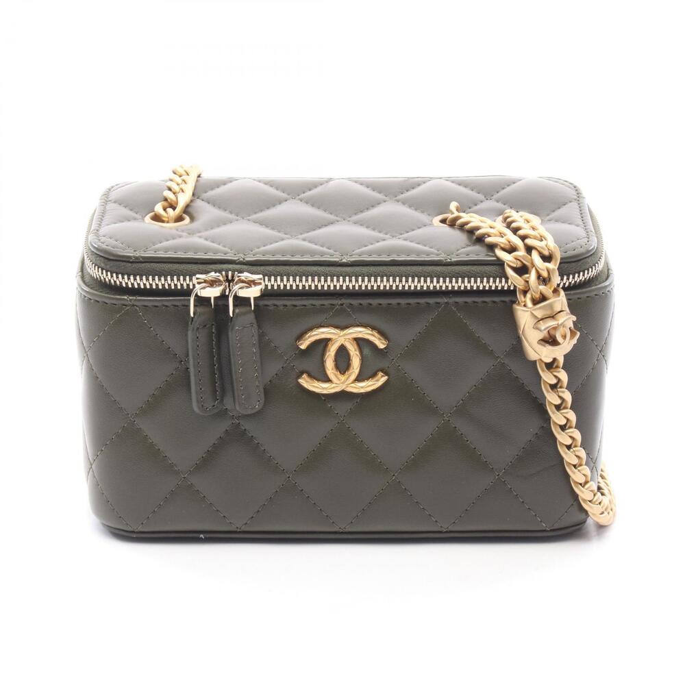 Chanel Matelasse Vanity Shoulder Bag Lambskin Leather Khaki Green